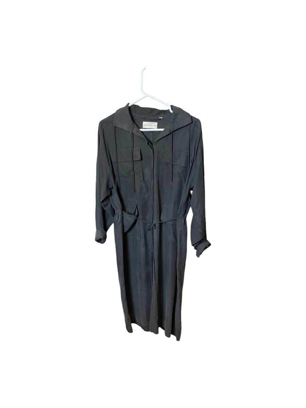 BABATON Aritzia Silk Black Belted Button Lightweight Travel Shirt Dress Sz L